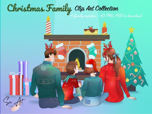 Christmas Family Clipart Sitting Illustrations