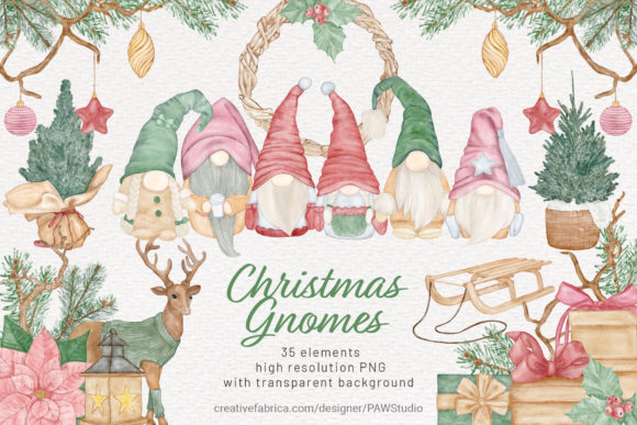 Christmas Gnomes Watercolour Clipart for Illustrations