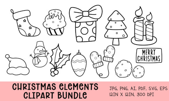 Christmas Outline Procreate Stamp Bundle for Cricut & Handmade Projects