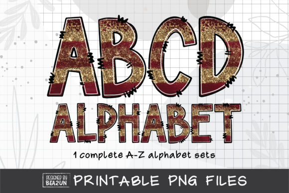 Christmas Red Gold Alphabet Illustrations