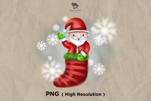 Christmas Santa in Sock Sublimation Illustrations