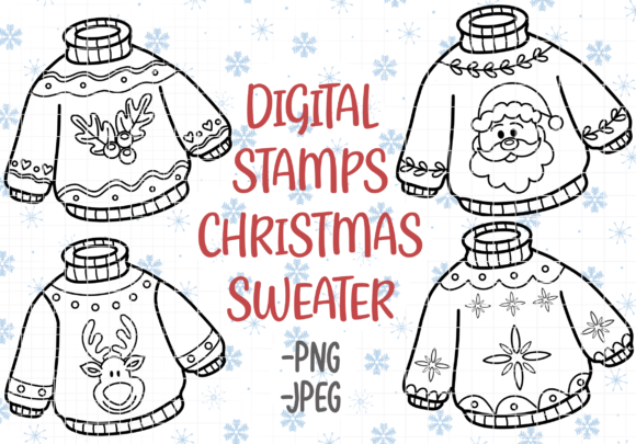 Christmas Sweater Digital Stamps B W Review