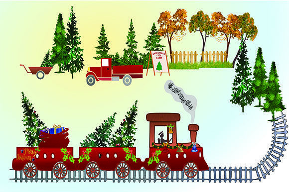 Christmas Train Background Illustrations