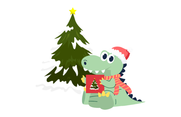 Dino Christmas Illustration for Branding and Design Projects