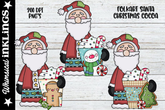 Folkart Santa Christmas Cocoa Illustrations
