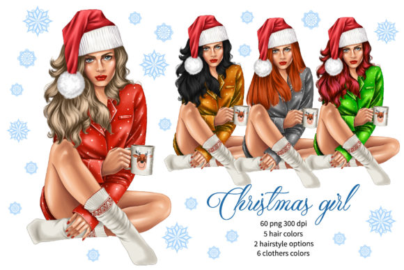 Girl in Santa Hat with Christmas Cup Png - A Festive Illustration for Content Publishing