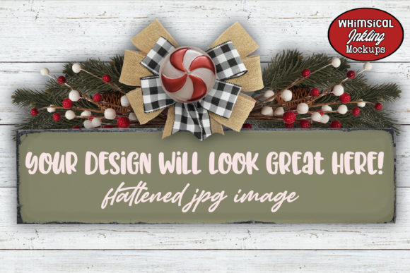 Green Farmhouse Christmas Sign Mockup Illustrations