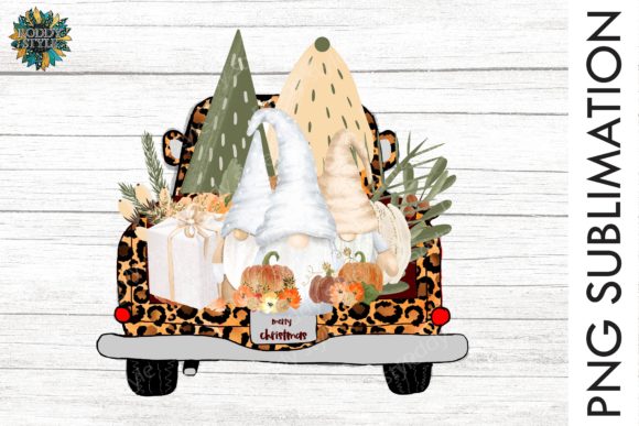 Merry Christmas Truck Gnome Pumpkin PNG Illustration