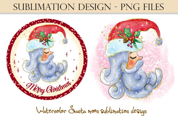Santa Moon Christmas Sublimation Design Illustrations